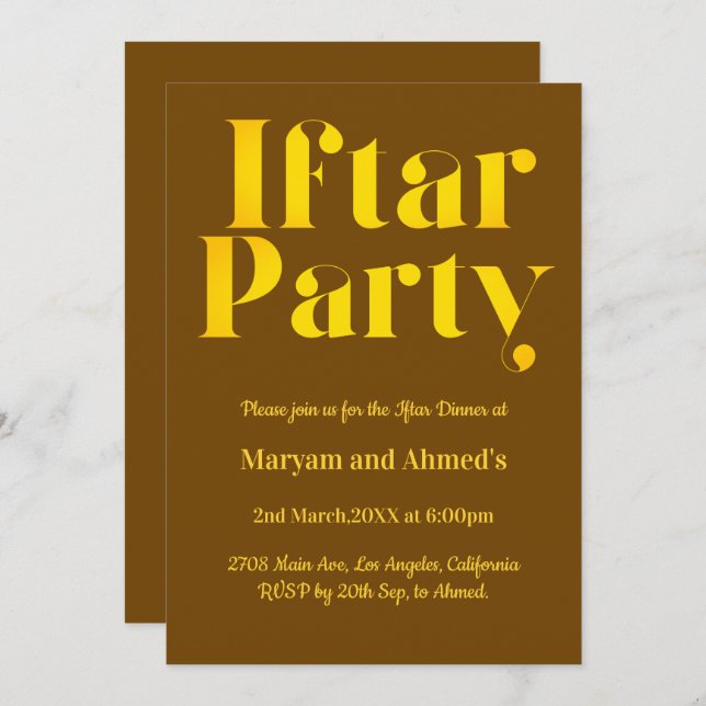 Modern Brown och Guld Iftar Party Inbjudningar (Fram/baksida)