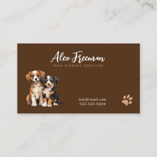 Modern Brown och White Puppies Hund Sitta Visitkort