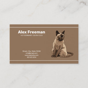 Modern Brown och White Siamese Cat Veterinarian Visitkort