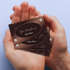 Modern Brown Ombre Glitter Stars Diamonds Elegant Visitkort
