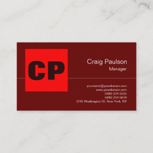 Modern Brown Red Bold MonogramProfessional Plain Visitkort