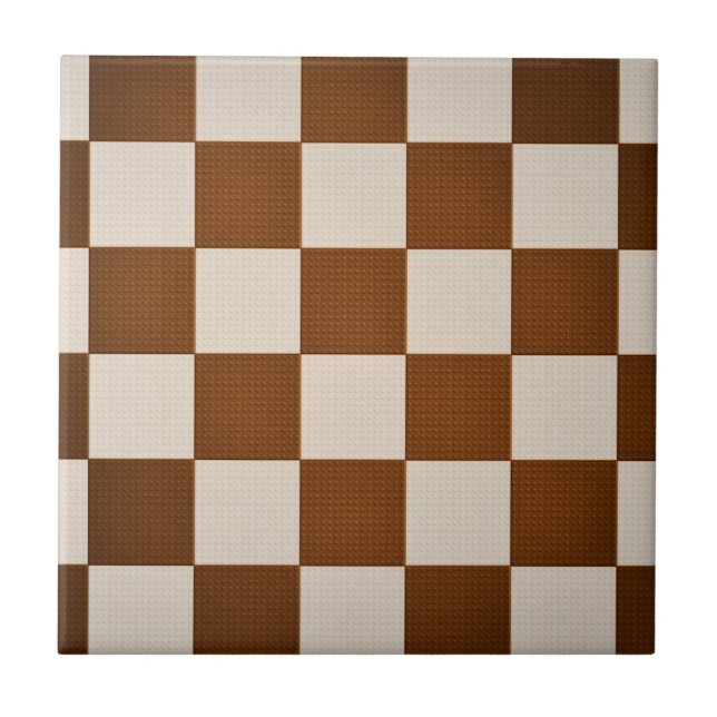 Modern Brown & Seashell Geometric Checker Mönster Kakelplatta (Framsidan)