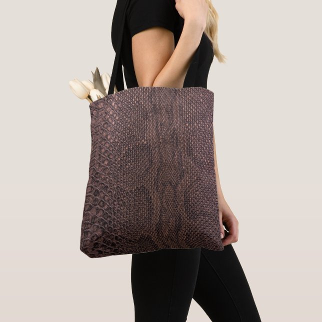 Modern Brown Snakeskin Mönster Tote Bag Tygkasse (Närbild)