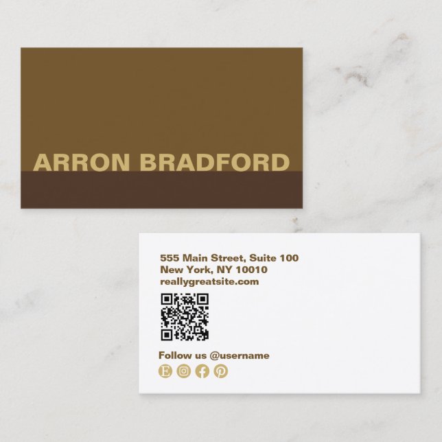 Modern Brown Social Media QR Visitkort (Fram/baksida)