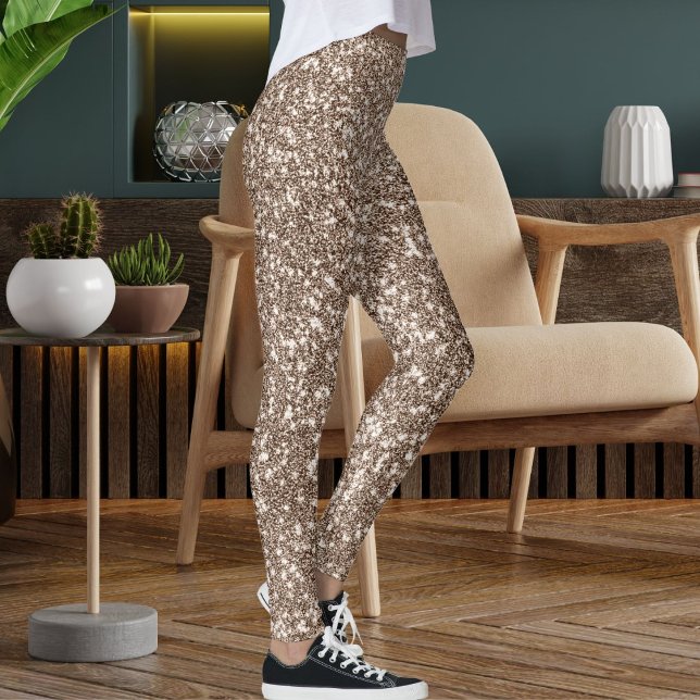 Modern Brown Tan Glitter Struktur utan sjölösa Mön Leggings (Skapare uppladdad)