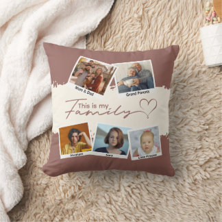 Modern Brown Typography Family Collage Photo Kudde