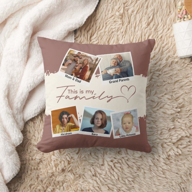 Modern Brown Typography Family Collage Photo Kudde (Filt)