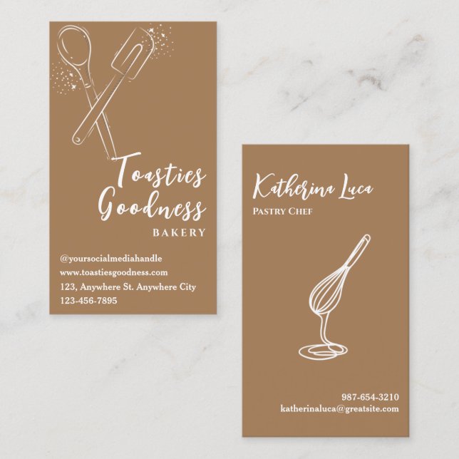 Modern Brown White Baking Utensil Bakery Visitkort (Fram/baksida)