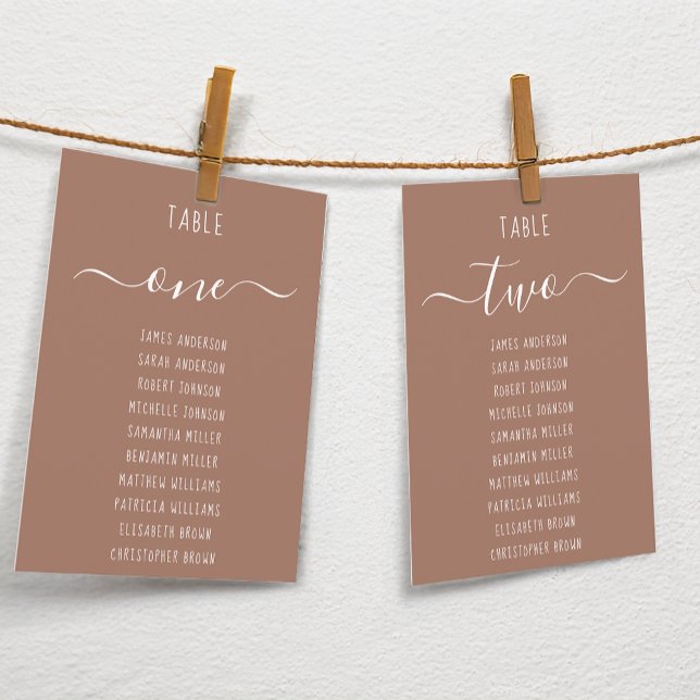 Modern Brown with White Script Seating Chart Card (Skapare uppladdad)