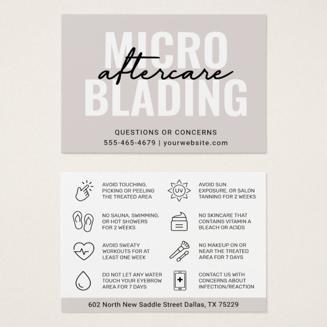 Modern Brows Aftercare PMU Brow Instructions Card Visitkort (Framsida & baksida)