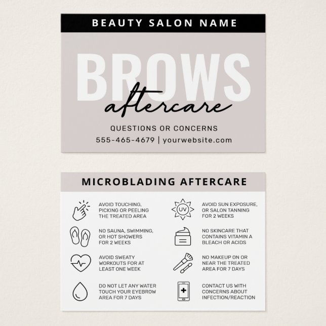 Modern Brows Aftercare PMU Brow Instructions Card Visitkort (Framsida & baksida)