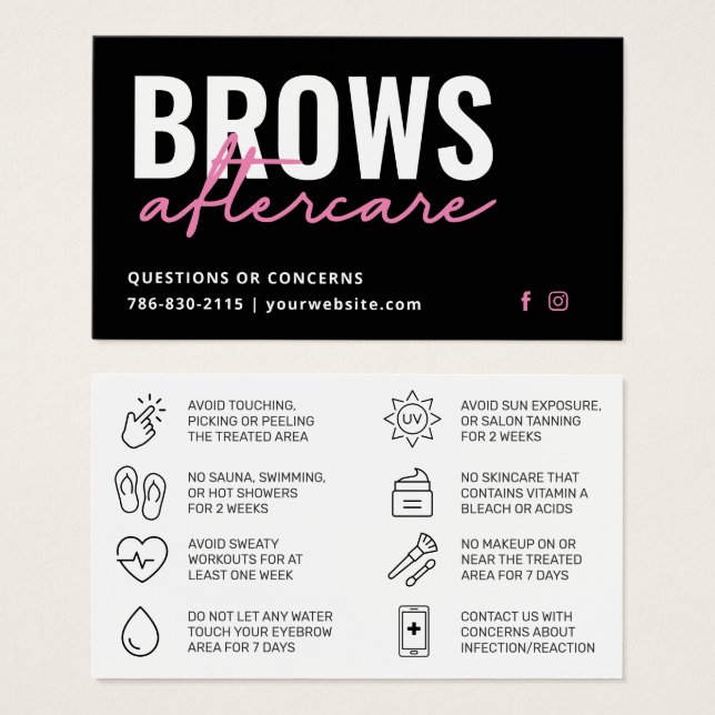 Modern Brows Aftercare PMU Brow Instructions Card Visitkort (Framsida & baksida)