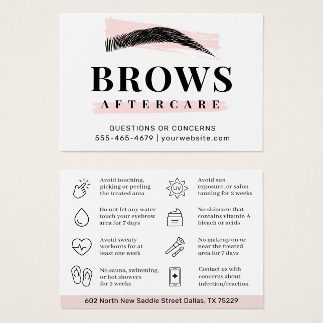 Modern Brows Aftercare PMU Brow Instructions Card Visitkort (Framsida & baksida)
