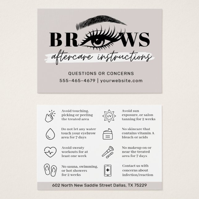 Modern Brows Aftercare PMU Brow Instructions Card Visitkort (Framsida & baksida)