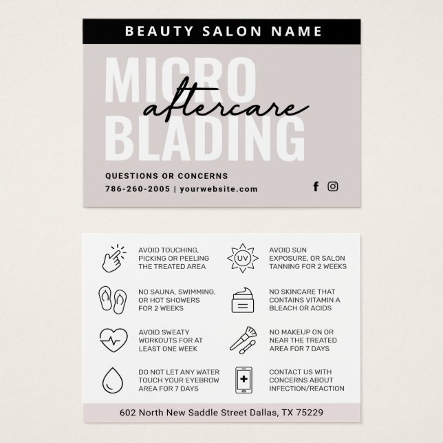 Modern Brows Aftercare PMU Brow Instructions Card  Visitkort (Framsida & baksida)
