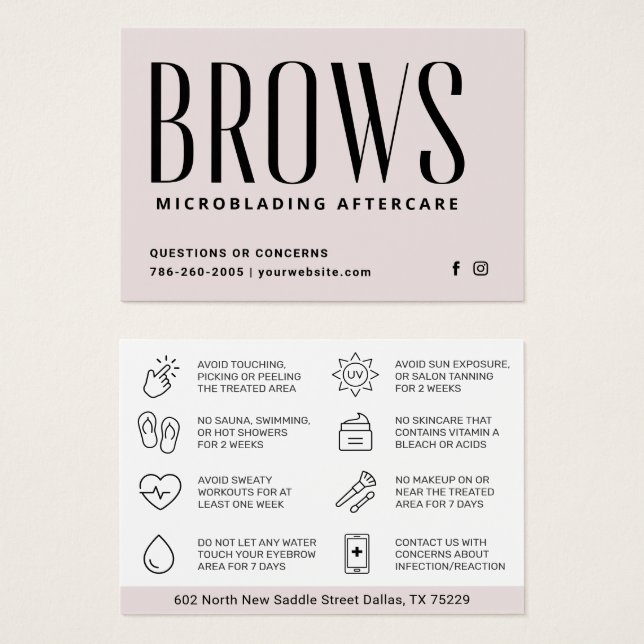 Modern Brows Aftercare PMU Brow Instructions Card Visitkort (Framsida & baksida)