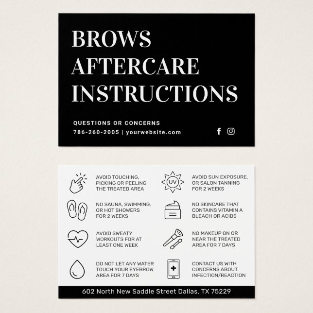 Modern Brows Aftercare PMU Brow Instructions Card Visitkort (Framsida & baksida)
