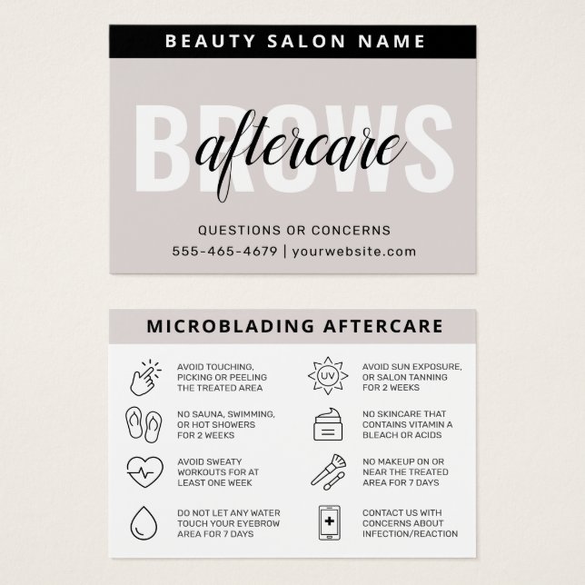 Modern Brows Aftercare PMU Brow Instructions Card Visitkort (Framsida & baksida)