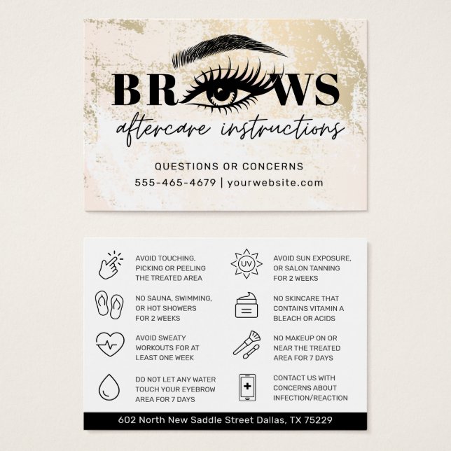 Modern Brows Aftercare PMU Brow Instructions Card Visitkort (Framsida & baksida)