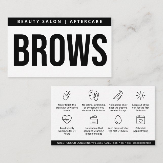 Modern Brows Aftercare PMU Brow Instructions Card Visitkort (Fram/baksida)