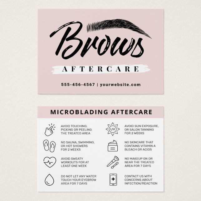 Modern Brows Aftercare PMU Brow Instructions Card Visitkort (Framsida & baksida)