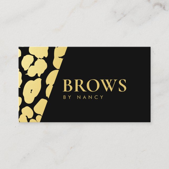 Modern brows Leopard Print Black and Guld Visitkort (Framsida)