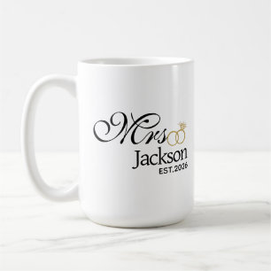 Modern Brud Namn Vigselring Datum Svart Text Kaffemugg