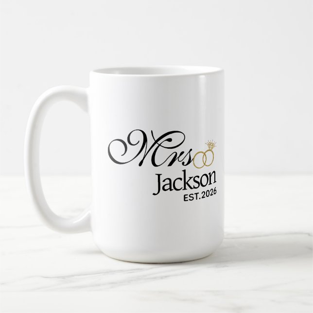 Modern Brud Namn Vigselring Datum Svart Text  Kaffemugg (Vänster)