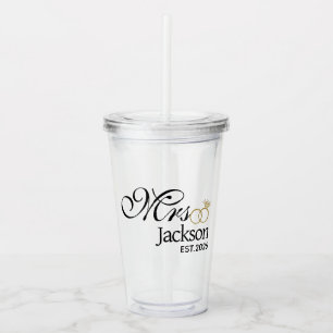 Modern Brud Namn Vigselring Datum Svart Text Take Away Mugg