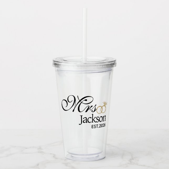 Modern Brud Namn Vigselring Datum Svart Text Take Away Mugg (Framsida)