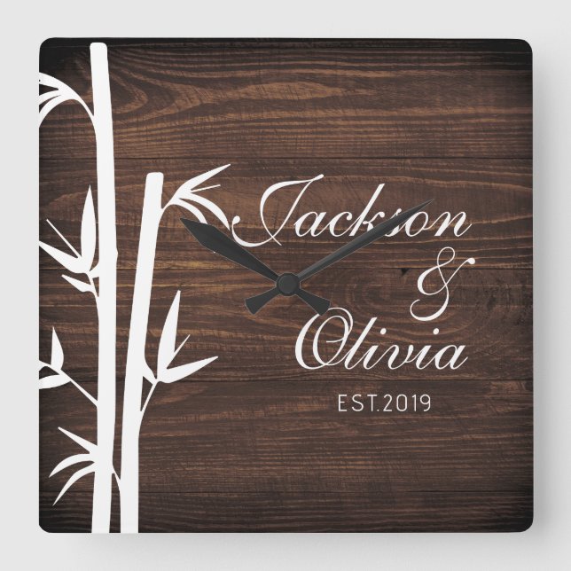 Modern Brud Och Brudgum Anpassat Namn Och Datum  Fyrkantig Klocka (Framsida)