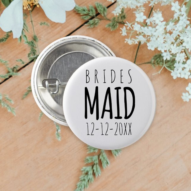 Modern Brudtärna Bröllop Bröllopsfest Pin Knapp (You can attach this button to your bridesmaid. Just add your wedding date)