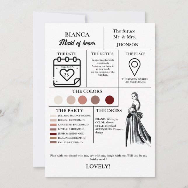 Modern brudtjänstekort bröllopsgäst kort (Framsida)