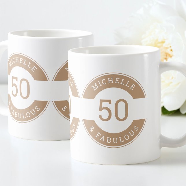 Modern Brun 50 och fantastisk födelsedagsfest Namn Kaffemugg (Modern Brown 50 and fabulous Birthday Party Name Coffee Mug)