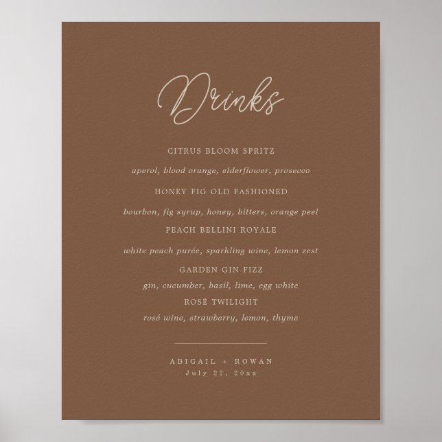 Modern Brun Beige Minimalist Bar Menytecken Poster (Framsidan)
