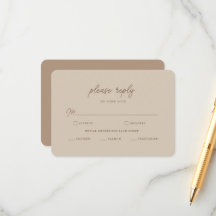 Modern Brun Beige Minimalistisk Bröllops-RSVP-kort