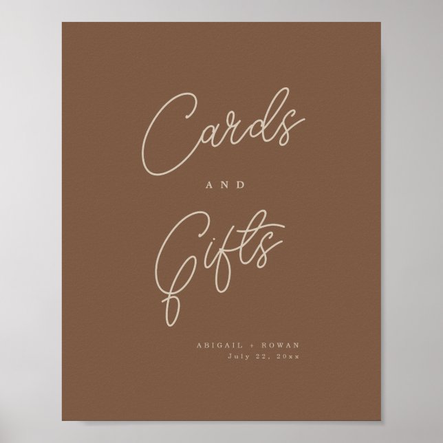 Modern Brun Beige Minimalistiska Kort & Present Sk Poster (Framsidan)
