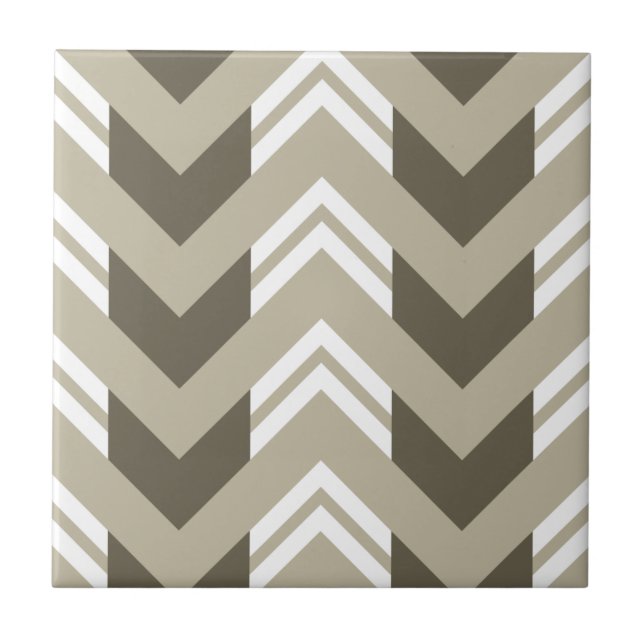 Modern Brun, Beige, Vit Chevron Mönster Kakelplatta (Framsidan)