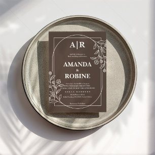 Modern Brun Blommigt bröllopsinbjudan Inbjudningar