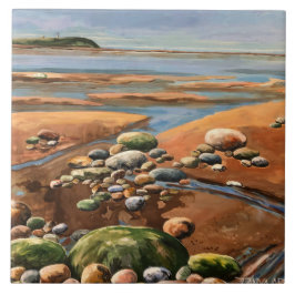 Modern Brun/Grön kust havsstrand scen Kakelplatta
