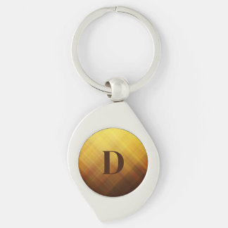 Modern brun gul monogram initial swirl silverfärgad nyckelring