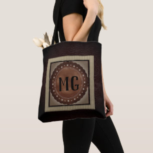 Modern Brun Läder Monogram Varukorg Tygkasse