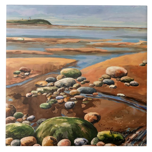 Modern brun målning av havets Shore Kakelplatta (Framsidan)