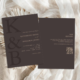 Modern Brun Monogram Allt-i-ett Bröllop Inbjudningar