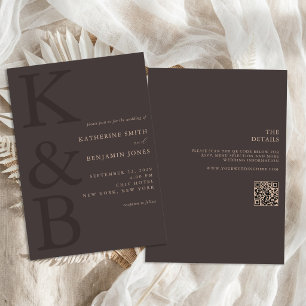 Modern Brun Monogram Allt-i-ett Bröllop Inbjudningar