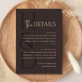 Modern Brun Monogram Minimalistisk Bröllop Tilläggskort