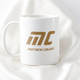 Modern Brun Monogram Namn Fet Enkel för Honom Kaffemugg