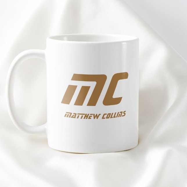 Modern Brun Monogram Namn Fet Enkel för Män Kaffemugg (Modern Brown Monogram Name Bold Simple for Him Coffee Mug)