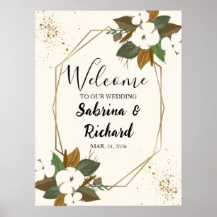 Modern Brun Och Kräm Blommig Välkomstskylt För Brö Poster