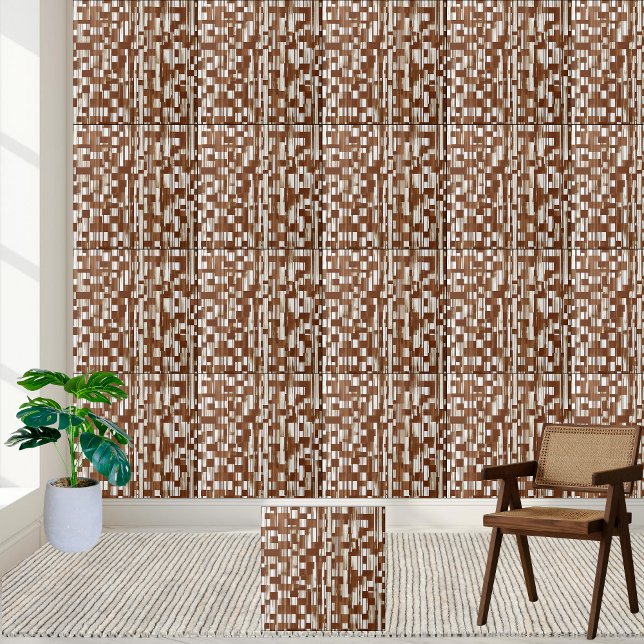 Modern brun och vit geometrisk kontrollerad platta kakelplatta (Modern Brown and White Geometric Checkered Tile)